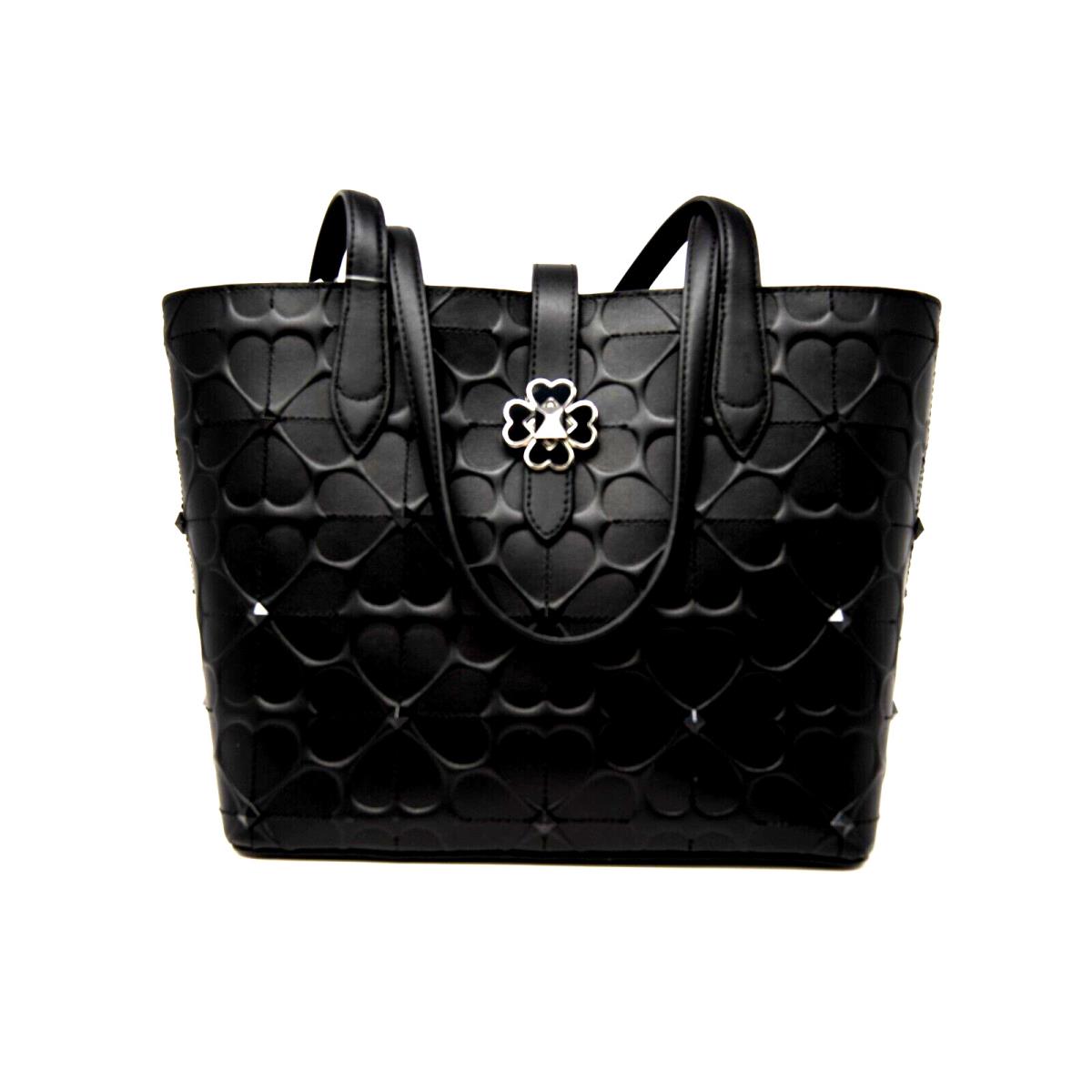 Kate Spade Small Tote Black Flower Embossed Twist Lock