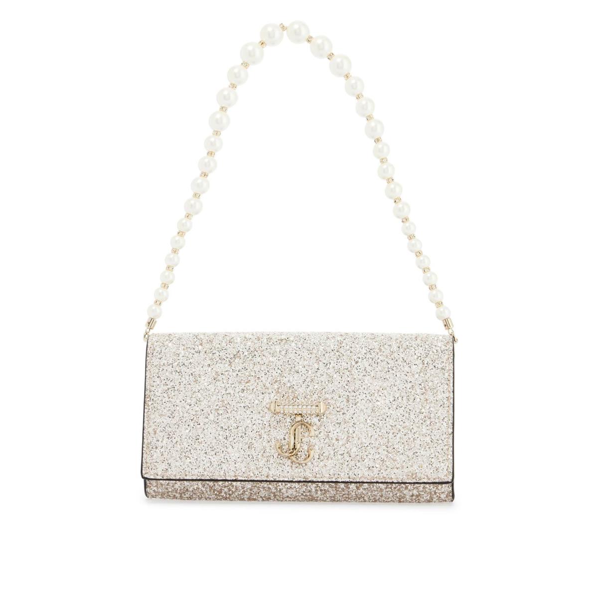 Jimmy Choo Avenue Wallet Clutch White Pearl Shoulder Cha