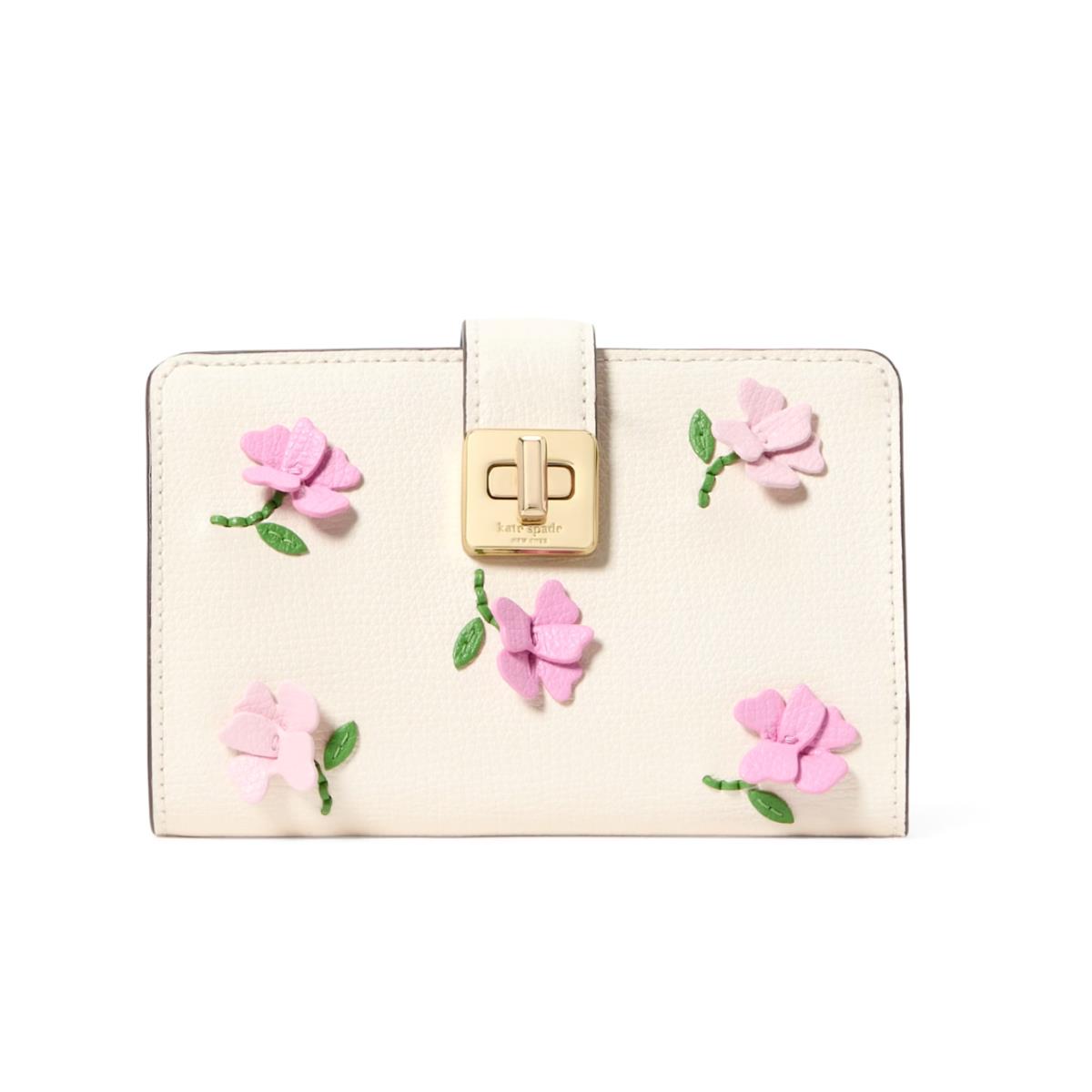 Kate Spade KK250 Phoebe Floral Applique Turnlock Medium Wallet New