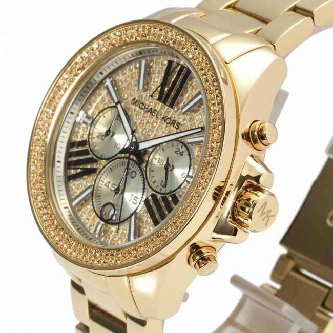 Michael Kors Wren Gold Tone Crystals Pave Black Accent Bracelet Watch MK6095 - Dial: Gold, Band: Gold, Manufacturer Band: GOLD