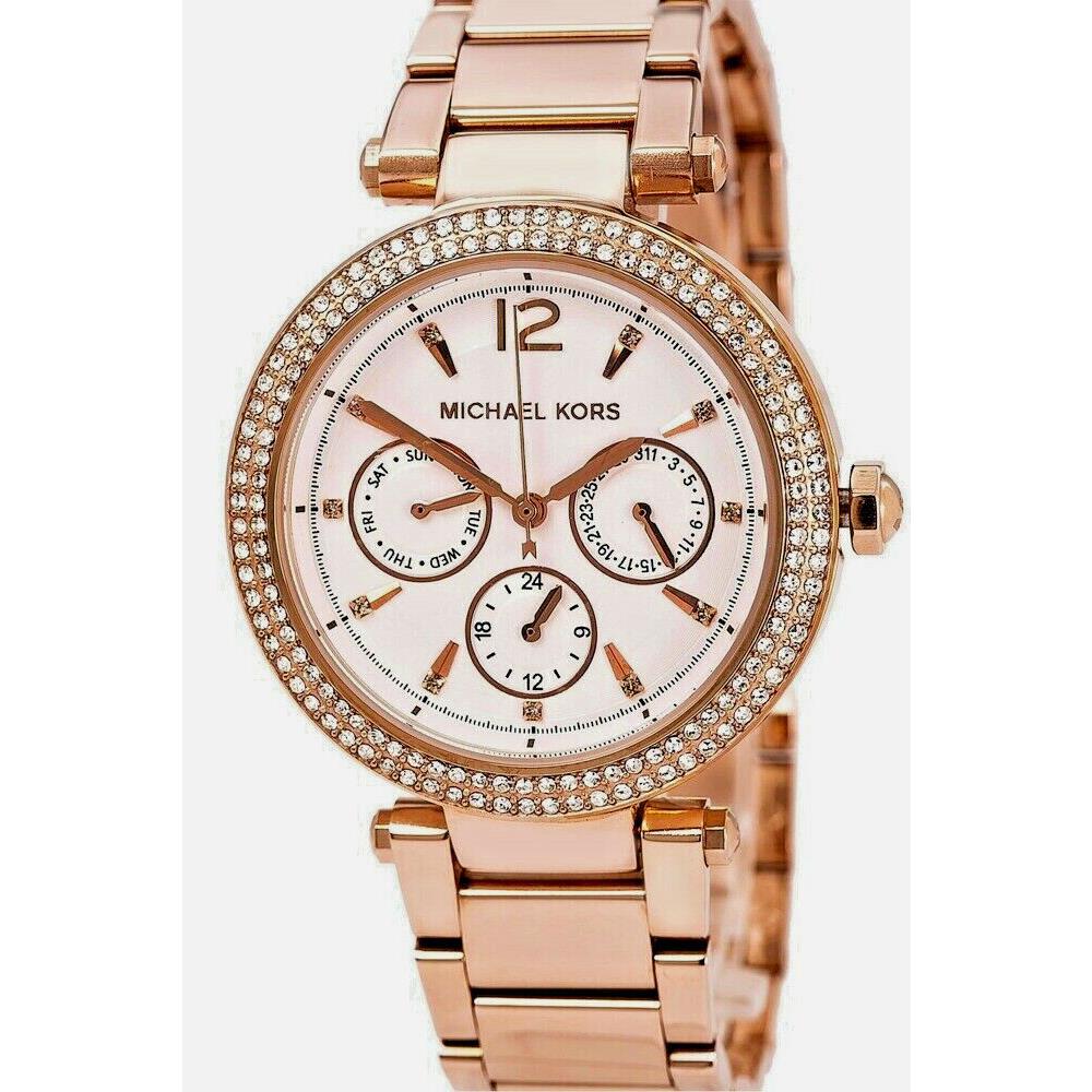 Michael Kors Ladies Parker Multifunction Rose Gold-tone Watch - MK5781 - Dial: White, Band: Rose Gold