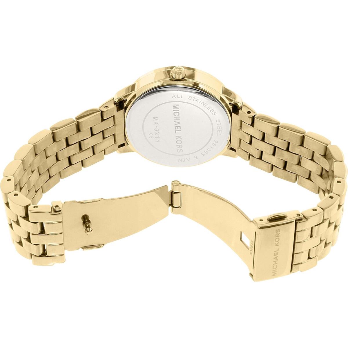 Michael Kors Nini Gold Tone Crystals White Monogram Logo Dial WATCH-MK3214