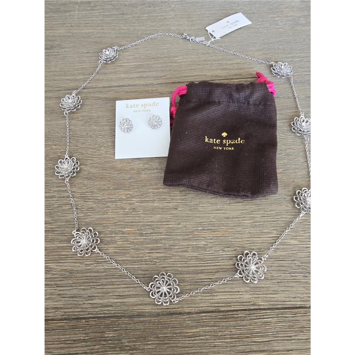 Kate Spade Oops A Daisy Silver Flower Necklace Earrings w/ Crystal Centers New