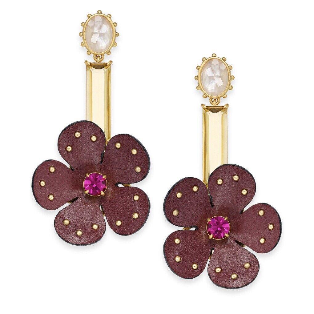Kate Spade Goldtone Chandelier Leather Earrings Blooming Bling D14