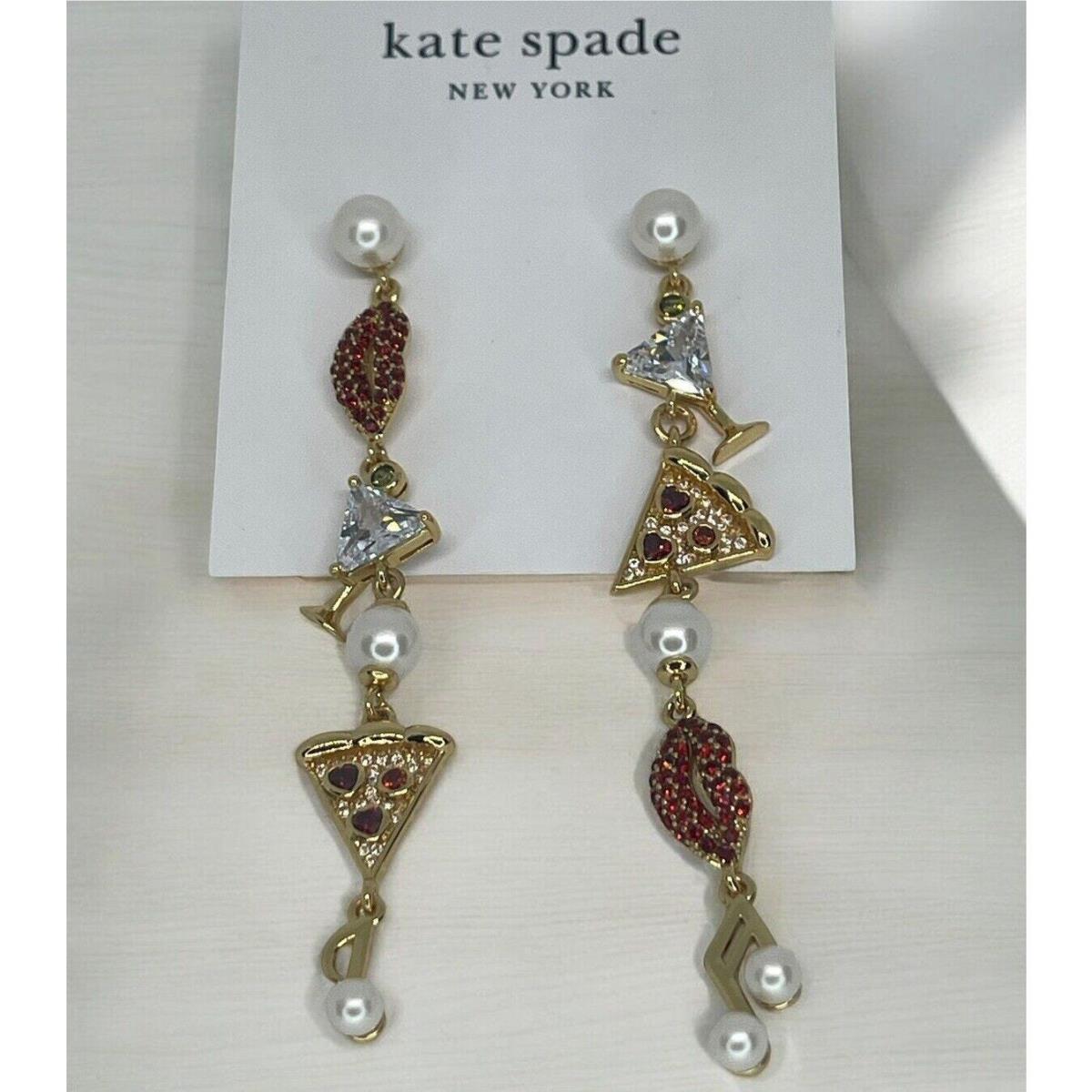 Kate Spade Pearl Hit The Town Earrings Gold Tone CZ Linear Chic Trendy