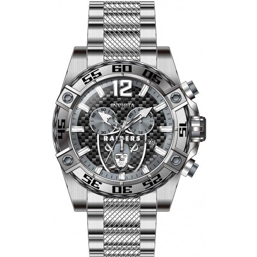 Invicta Nfl 45415 Las Vegas Raiders Chronograph Black Dial Watch Quartz 52MM