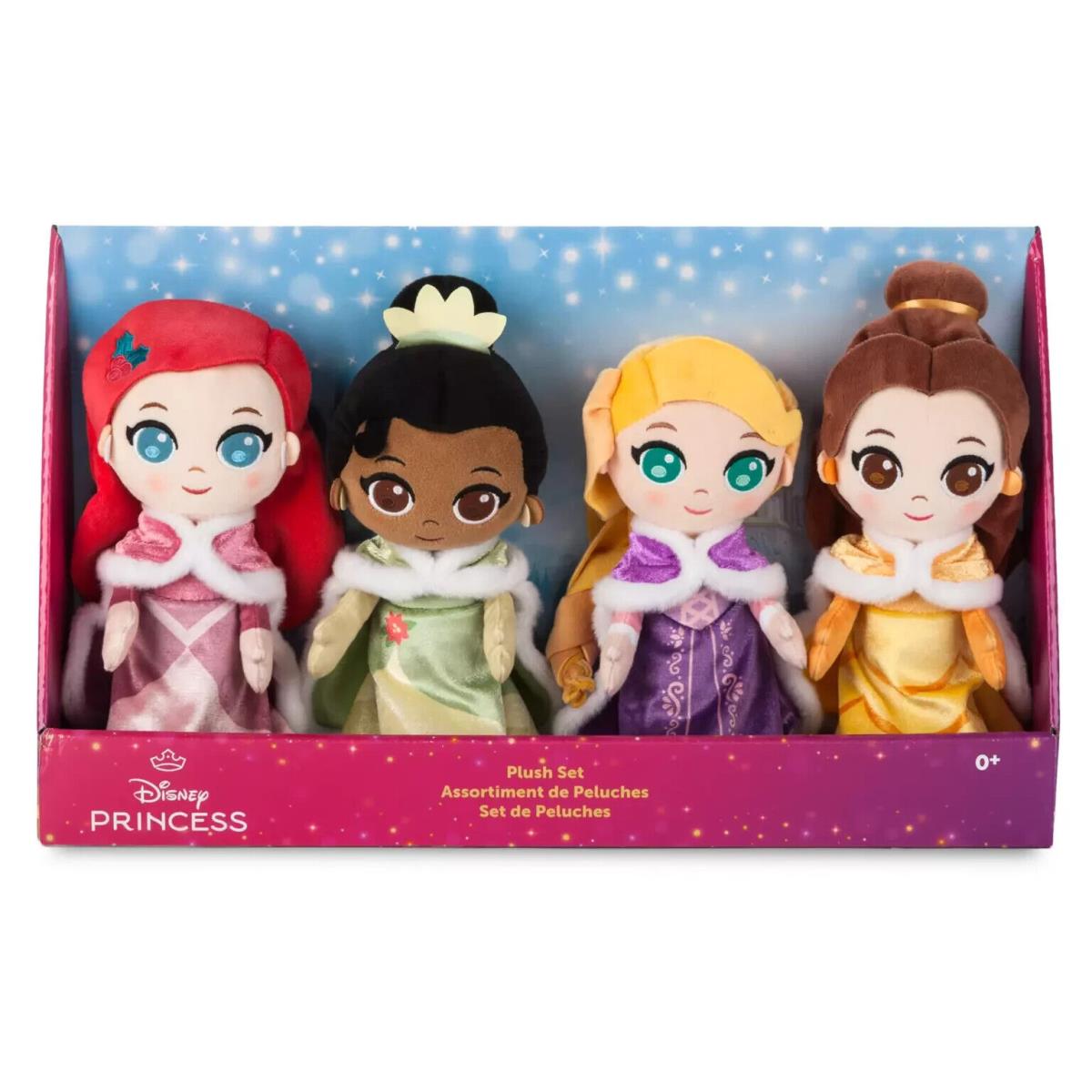 Disney Princess Holiday Soft Doll Set Ariel Belle Tiana Rapunzel Plush