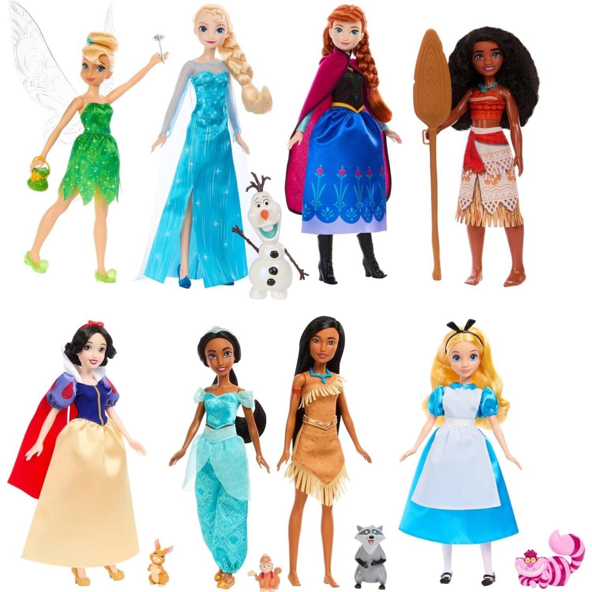 Disney Princess Pack of 8 Dolls 11 + Size with Friend Figures Brushable Hair