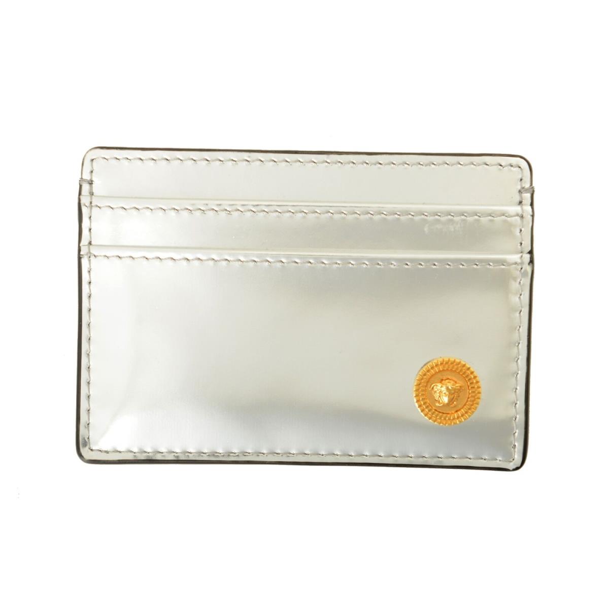 Versace Silver Patent Leather Medusa Head Card Case Holder