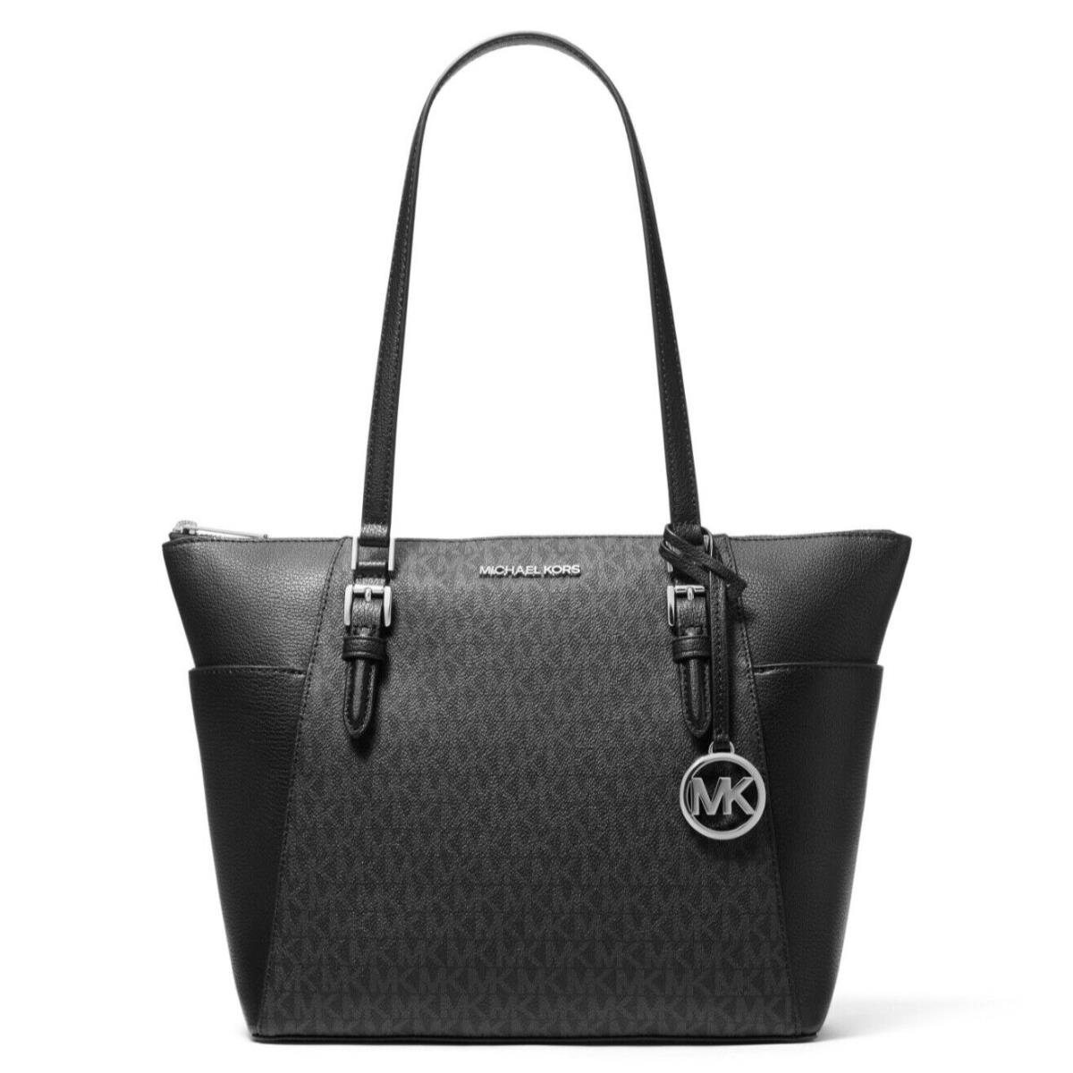 Michael Kors Charlotte Large Top-zip Tote Bag Black (Signature Logo)