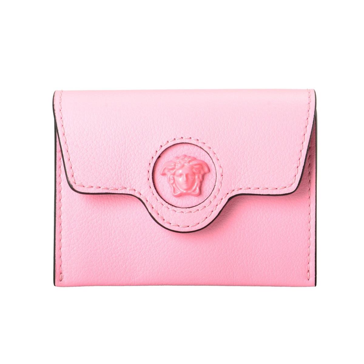 Versace Women`s Dark Rose Pebbled Leather Medusa Head Card Case Wallet