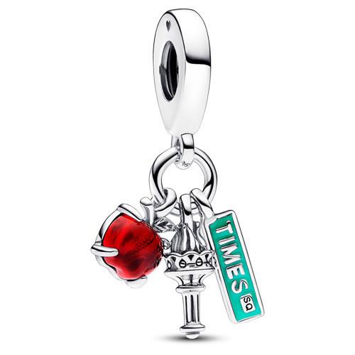 Pandora Nyc Apple Torch and Street Sign Triple Dangle Charm