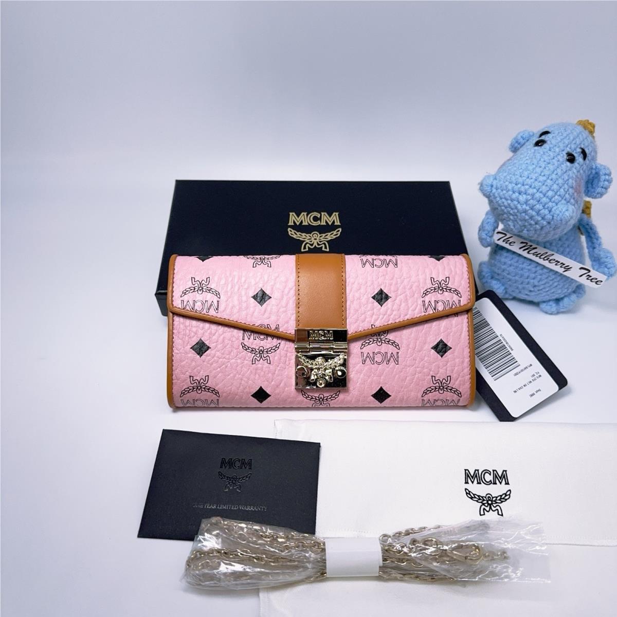 Mcm Large Two-fold Crossbody Wallet On Chain Clutch Crossbody Visetos Soft Pink