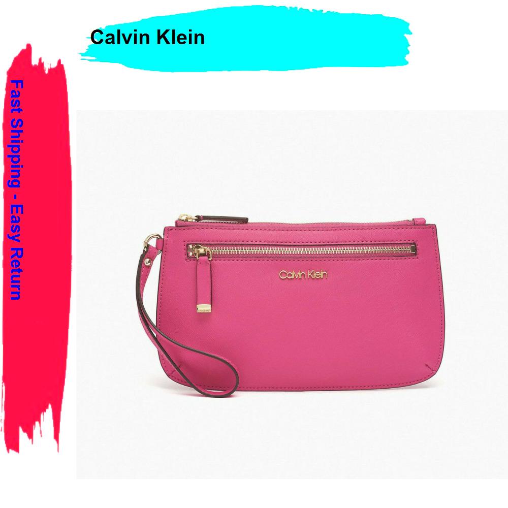Calvin Klein Saffiano Leather Large Slim Wristlet Punch