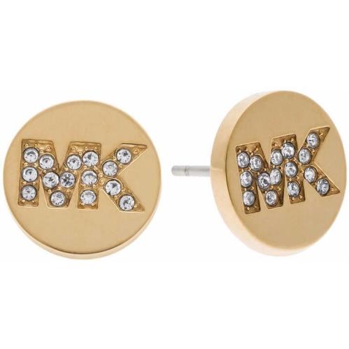 Michael Kors Gold Tone Pave Crystal MK Logo Stud Earrings MKJ4665