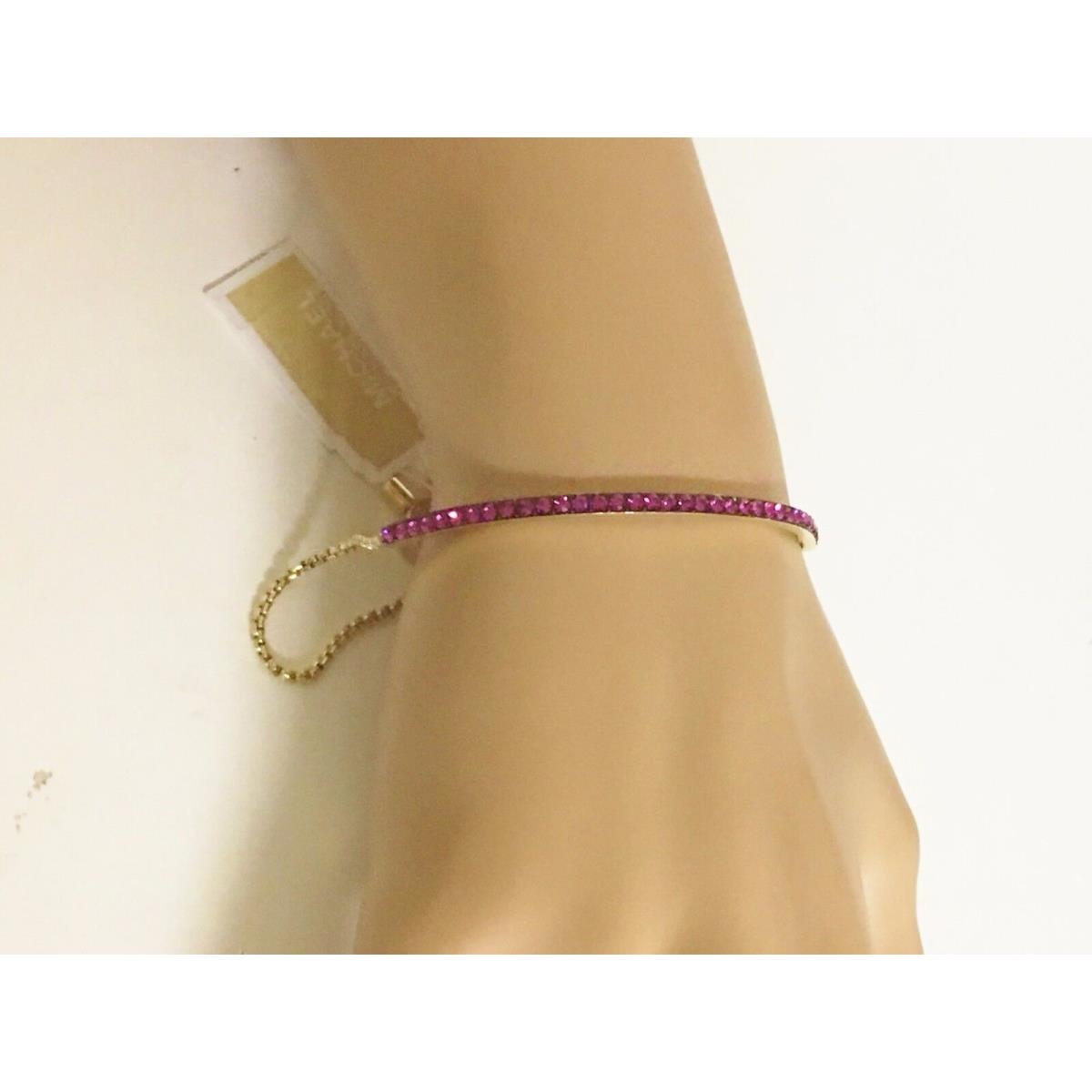 Michael Kors Parisian Gold Fuchsia Crystal Bar Pull Chain Bracelet MKJ4988