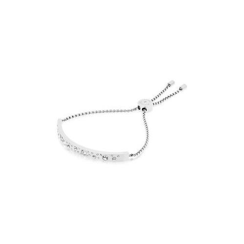 Michael Kors Silver Tone Chain Scattered Pave Bar Slider Bracelet MKJ5983