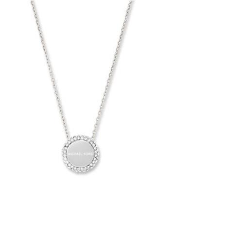 Michael Kors Silver Tone Chain+crystals Pave Disc Necklace MKJ6179
