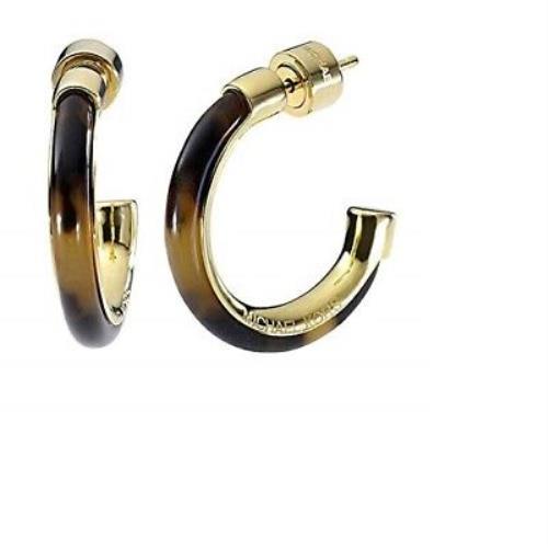 Michael Kors Gold Tone+brown Acrylic Tortoise Hoop Small Earrings MKJ1659
