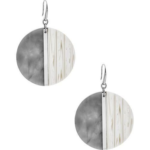 Michael Kors Silver Tone Gray+white Acrylic Disc Hook Earrings MKJ5288