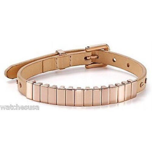 Michael Kors Women`s Leather Stainless Steel IP Pink Gold Beige Bracelet MKJ2405