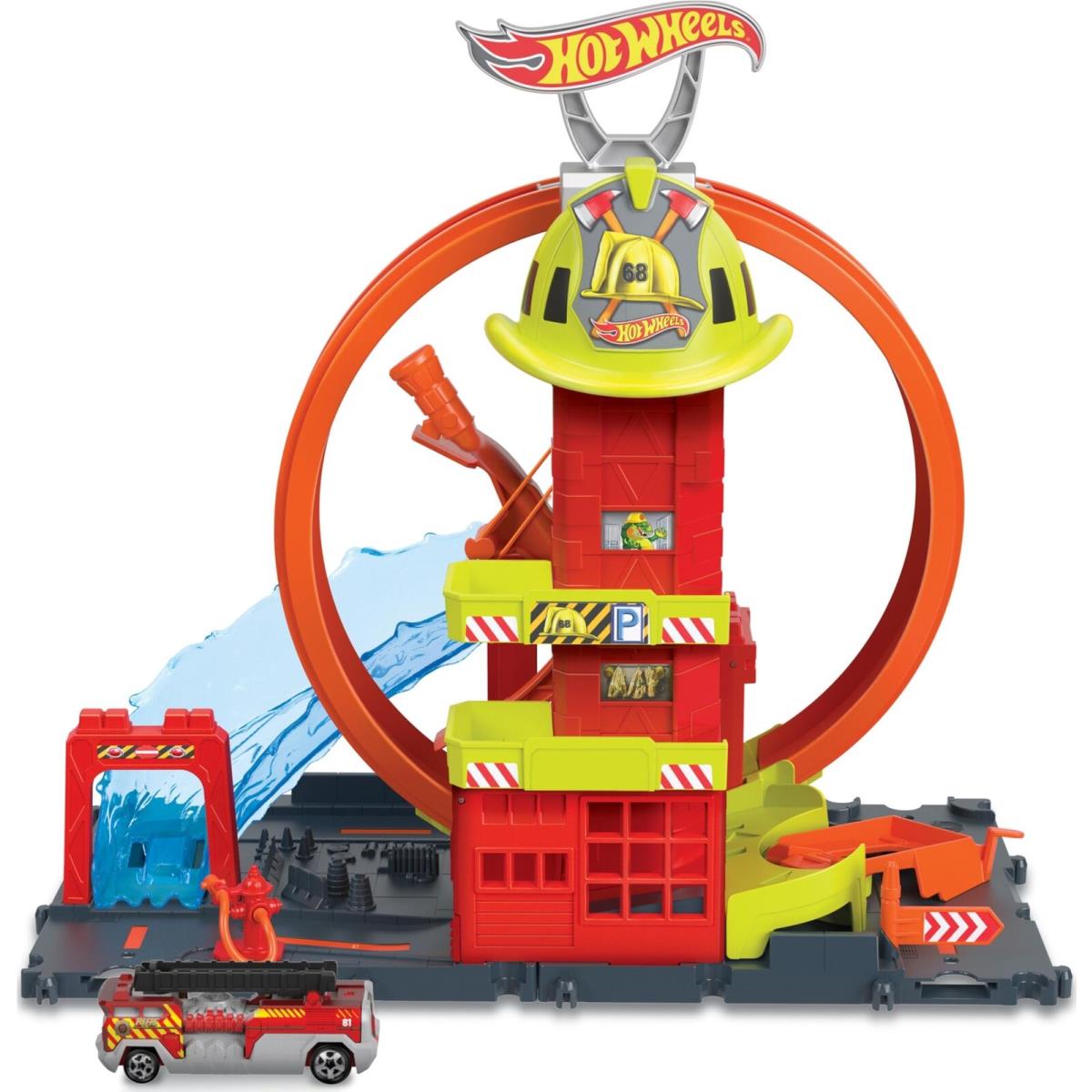 City Toy Car Track Set Super Loop Fire Station 1:64 Scale Firetruck