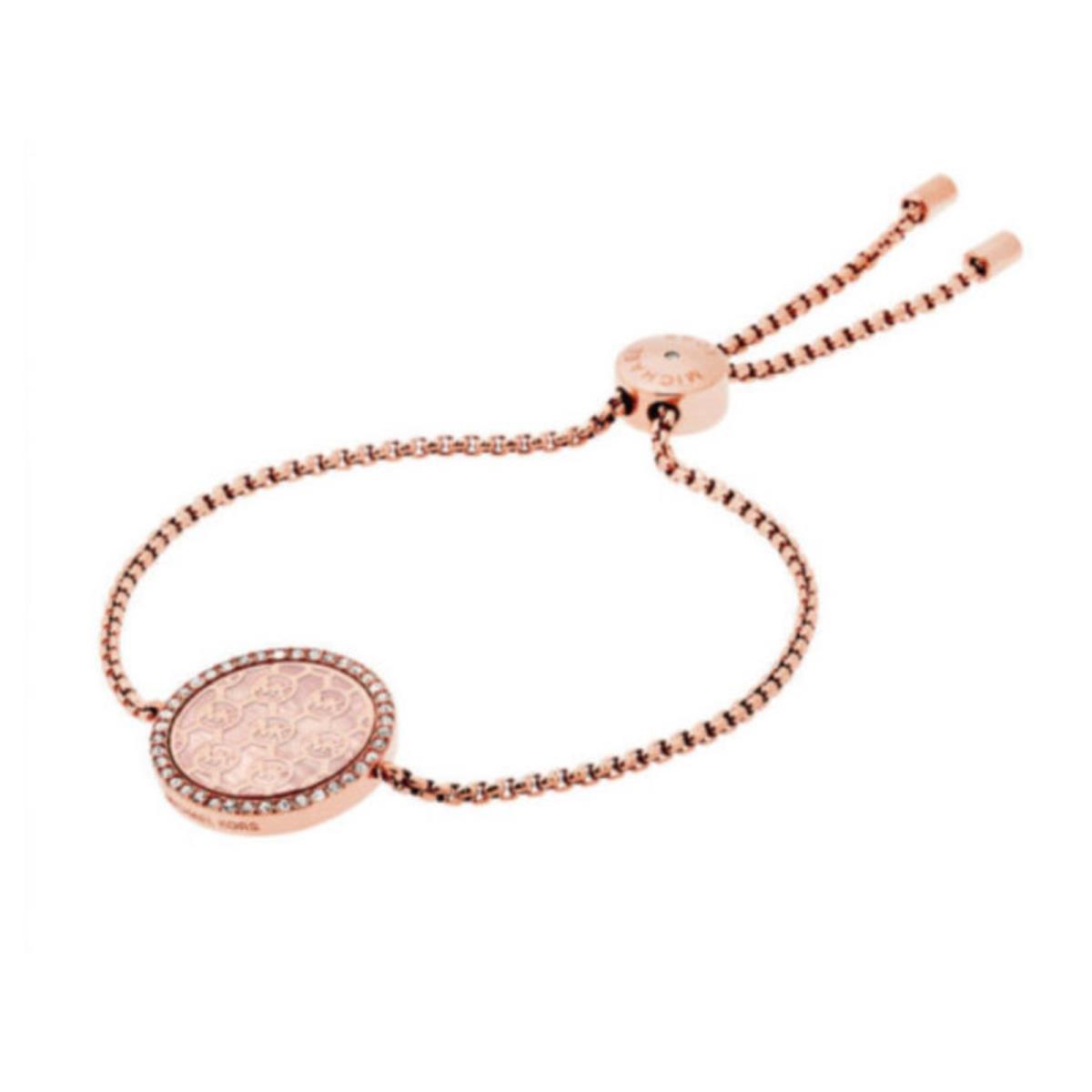 Michael Kors Rose Gold MK Monogram Disk Slider Bracelet Crystals MKJ5363791