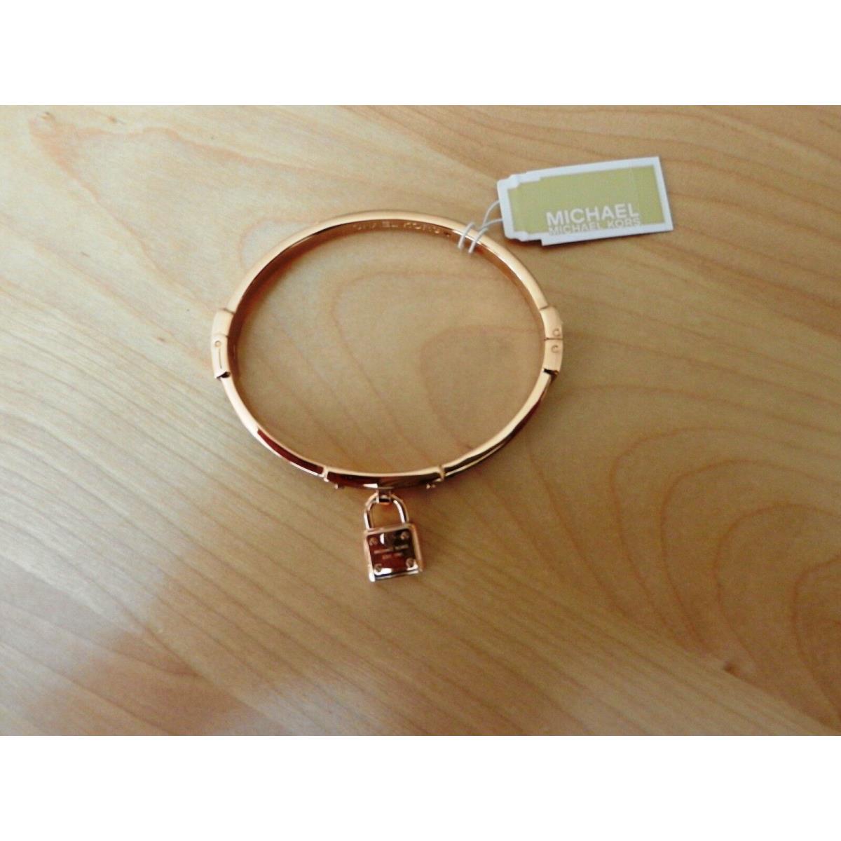 Michael Kors Rose Goldtone Red Pave Padlock Hinge Bangle Bracelet