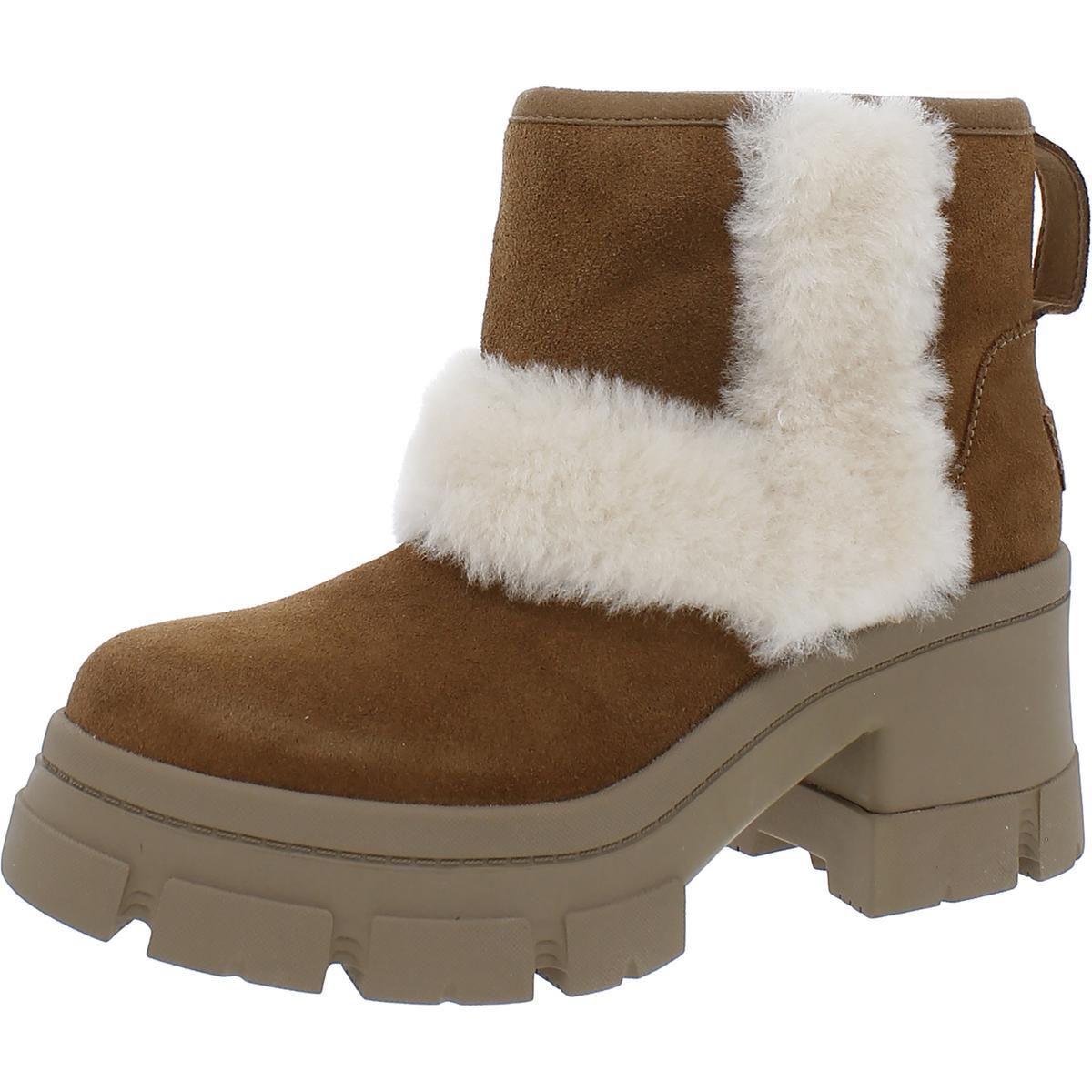 Ugg Womens Brooklyn Sunburst Suede Block Heel Ankle Boots Shoes Bhfo 4064 Chestnut