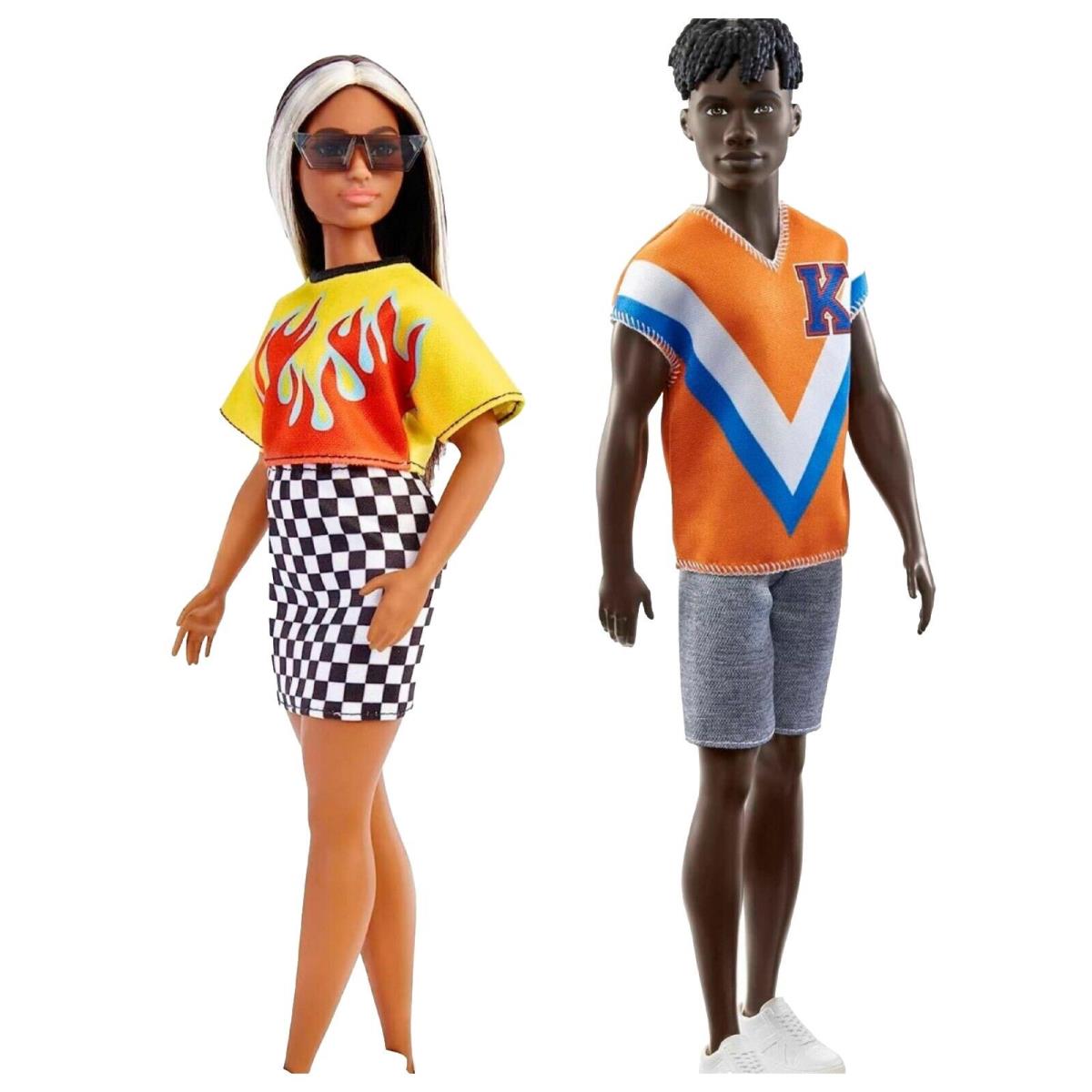 Barbie and Ken 2-Pack Curvy Long Highlighted Hair+ Twisted Black Dreads Orange