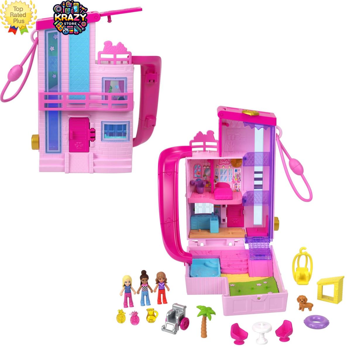 Polly Pocket Barbie Dreamhouse Compact - Micro Dolls Accessories and Slide Pla