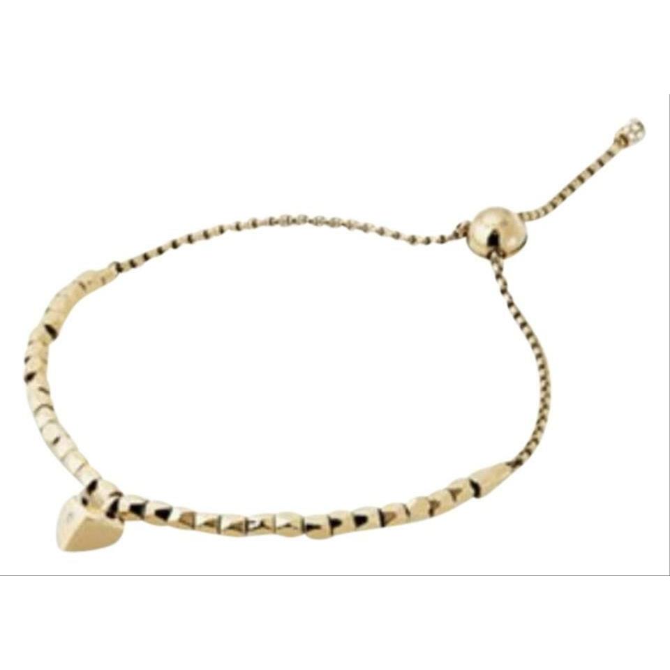 Michael Kors Gold Chain Beads Pave Heart Charm Slider Bracelet MKJ6593