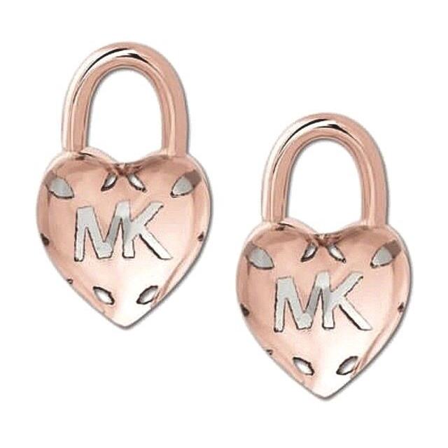 Michael Kors Rose Gold Tone Padlock Heart Shaped Stud Earrings MKJ7023