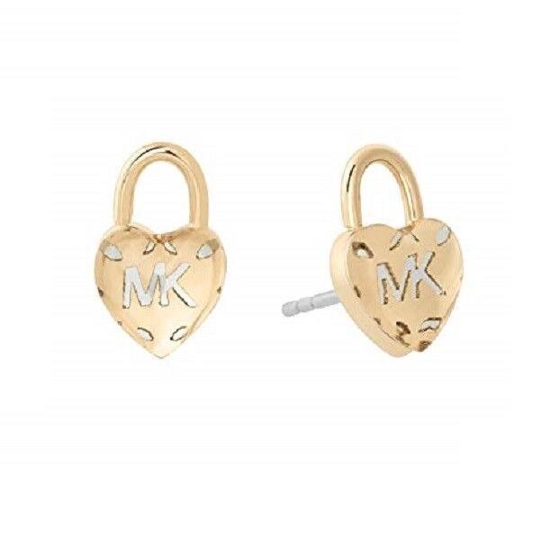 Michael Kors Gold Tone Padlock Heart Shaped Stud Earrings MKJ7022