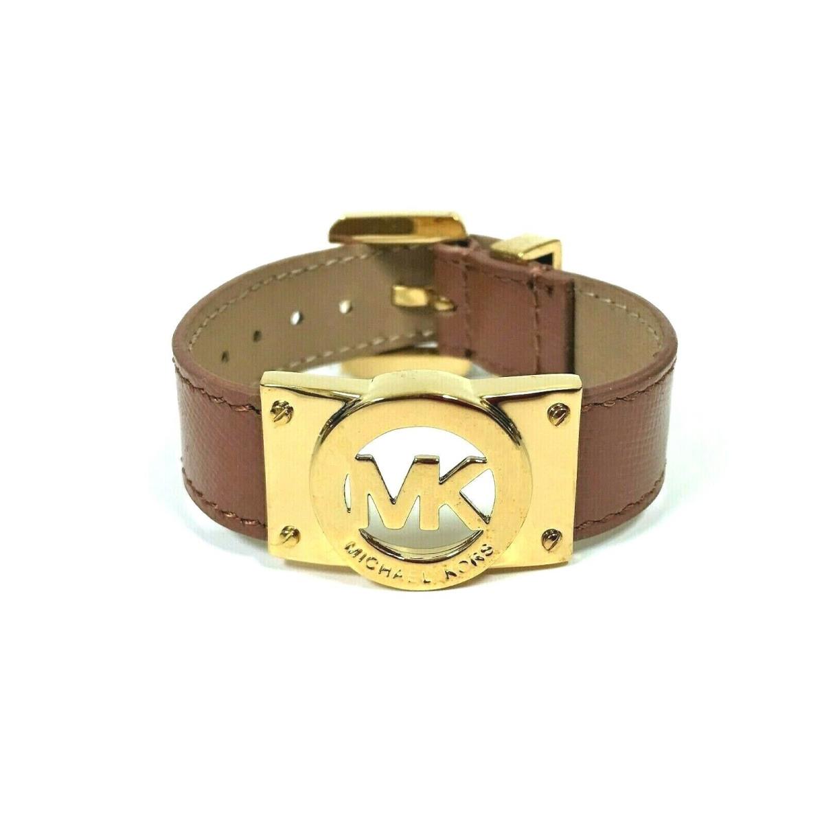 Michael Kors Fulton Brown Leather Wrap Bracelet with Gold MK Logo MKJ3863