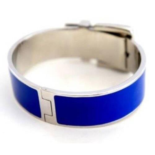 Michael Kors Silver Tone Blue Enamel Hinge Bangle Bracelet MKJ2875040