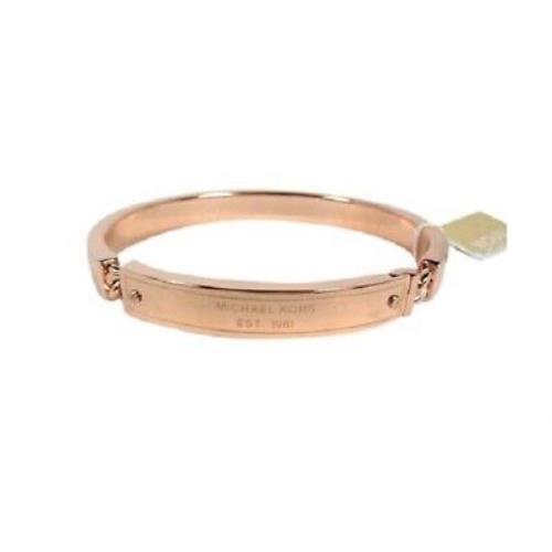 Michael Kors Rose Gold Tone Plaque Oval Bangle Bracelet MKJ3841