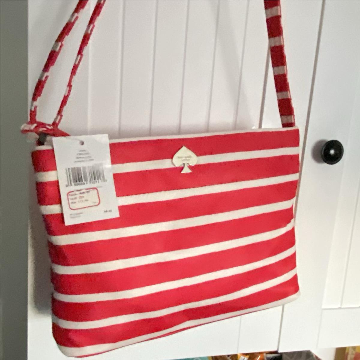 Crossbody Bag Red White Stripe Summer Cammy Nautical Travel Beach New by Kate Spade
