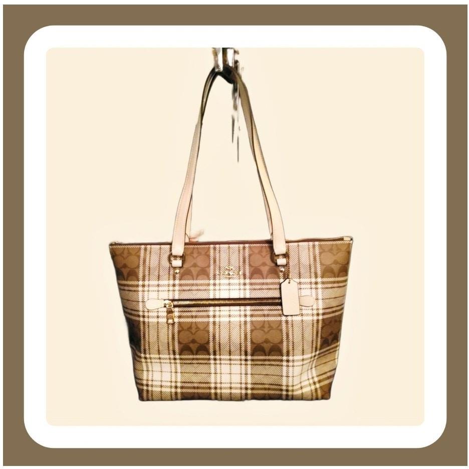 Coach Gallery Tote IN Signature Canvas with Hunting Fishing Plaid Print