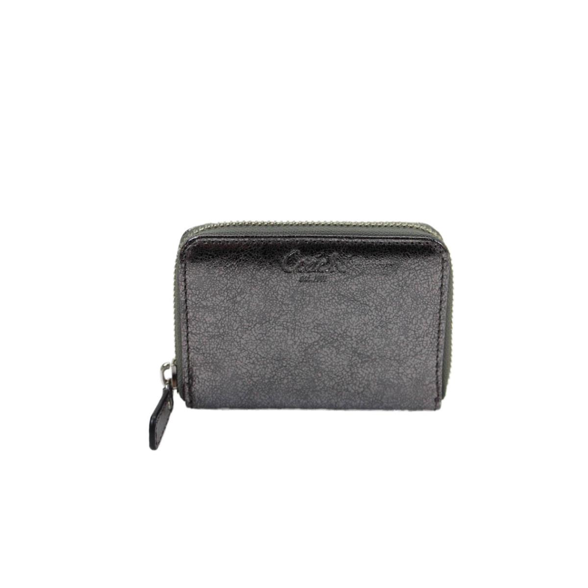 Coach Womens Metallic Leather Medium Zip Around Coin Wallet Silver Tone