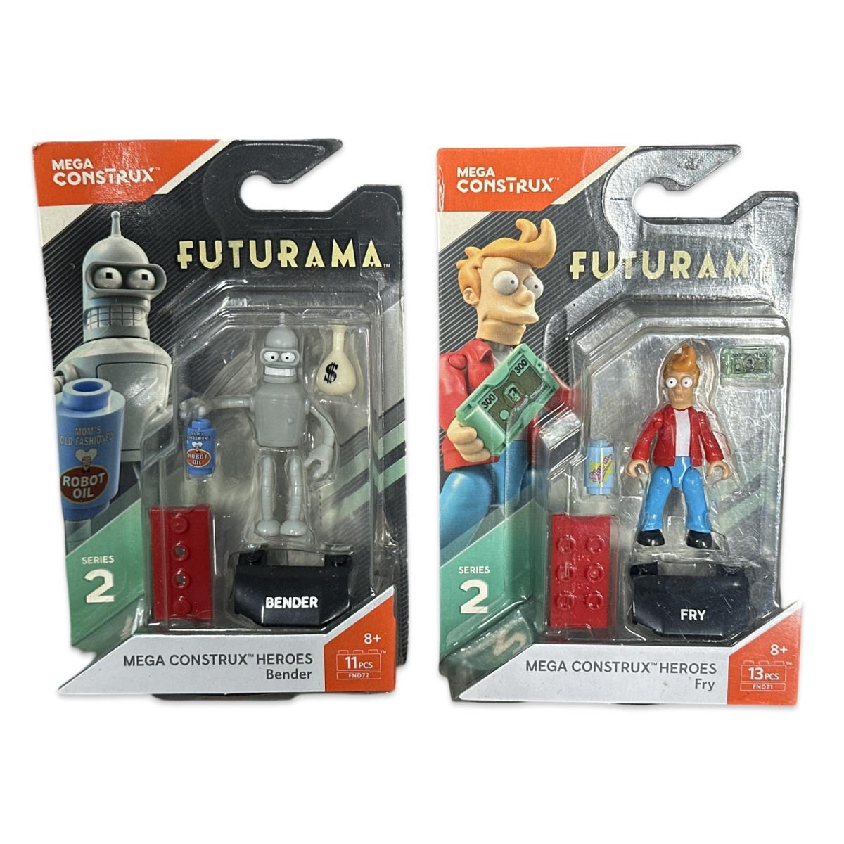Mega Construx Heroes Futurama Bender Fry Mini Figures Bloks on Card