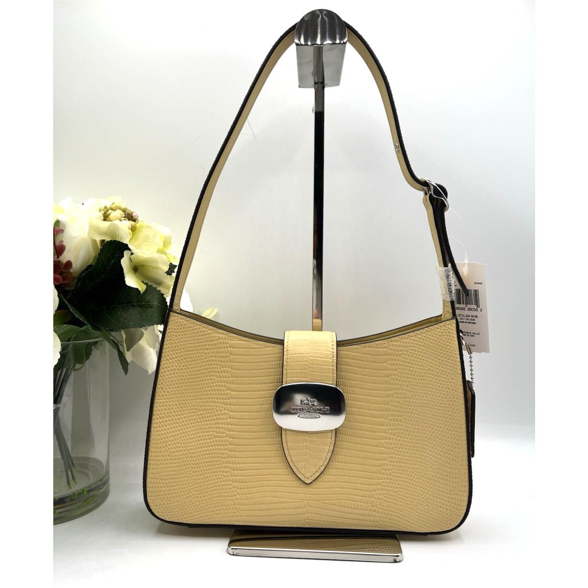 Coach Lizard Embossed Leather Eliza Shoulder Bag - Light Yellow