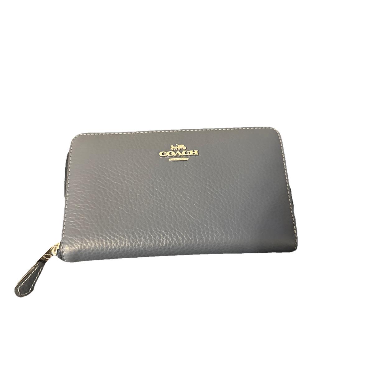 Coach C4124 Medium ID Zip Around Wallet Blue Pebble Leather