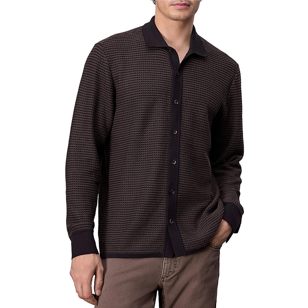 Rag Bone Mens Hayes Brown Collar Knit Button-down Shirt XL Bhfo 9694