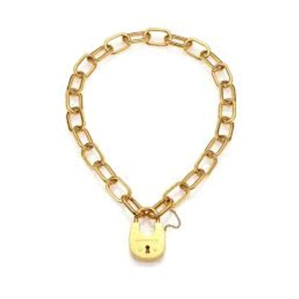 Michael Kors IP Gold Tone Padlock Chain Link Bracelet MKJ4627