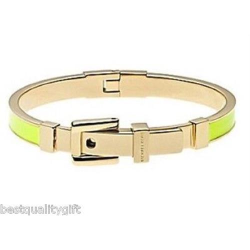Michael Kors Gold Tone+yellow Enamel Hinge Belt Buckle Bangle Bracelet MKJ2617