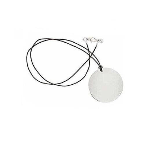 Michael Kors Polished Silver Large Disc with Black Leather Cord Necklace