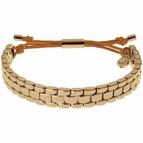New-michael Kors Rose Gold Watch Links+silk Adjustable Tan Rope Bracelet MKJ2052