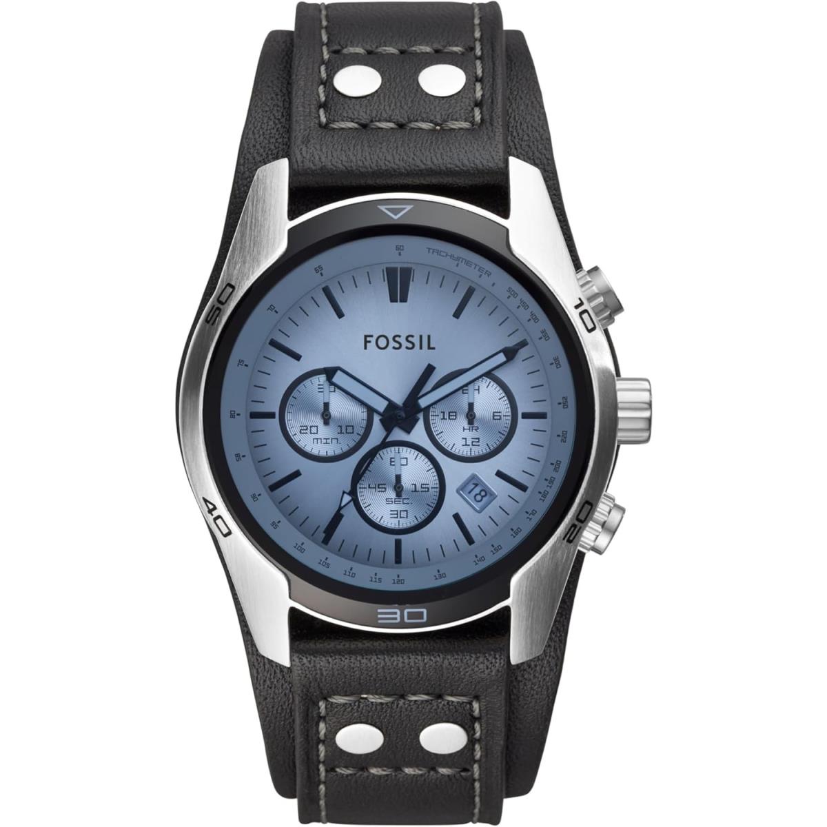 Coachman Men`s Watch with Leather Bracelet Cuff Silver, Black by Fossil