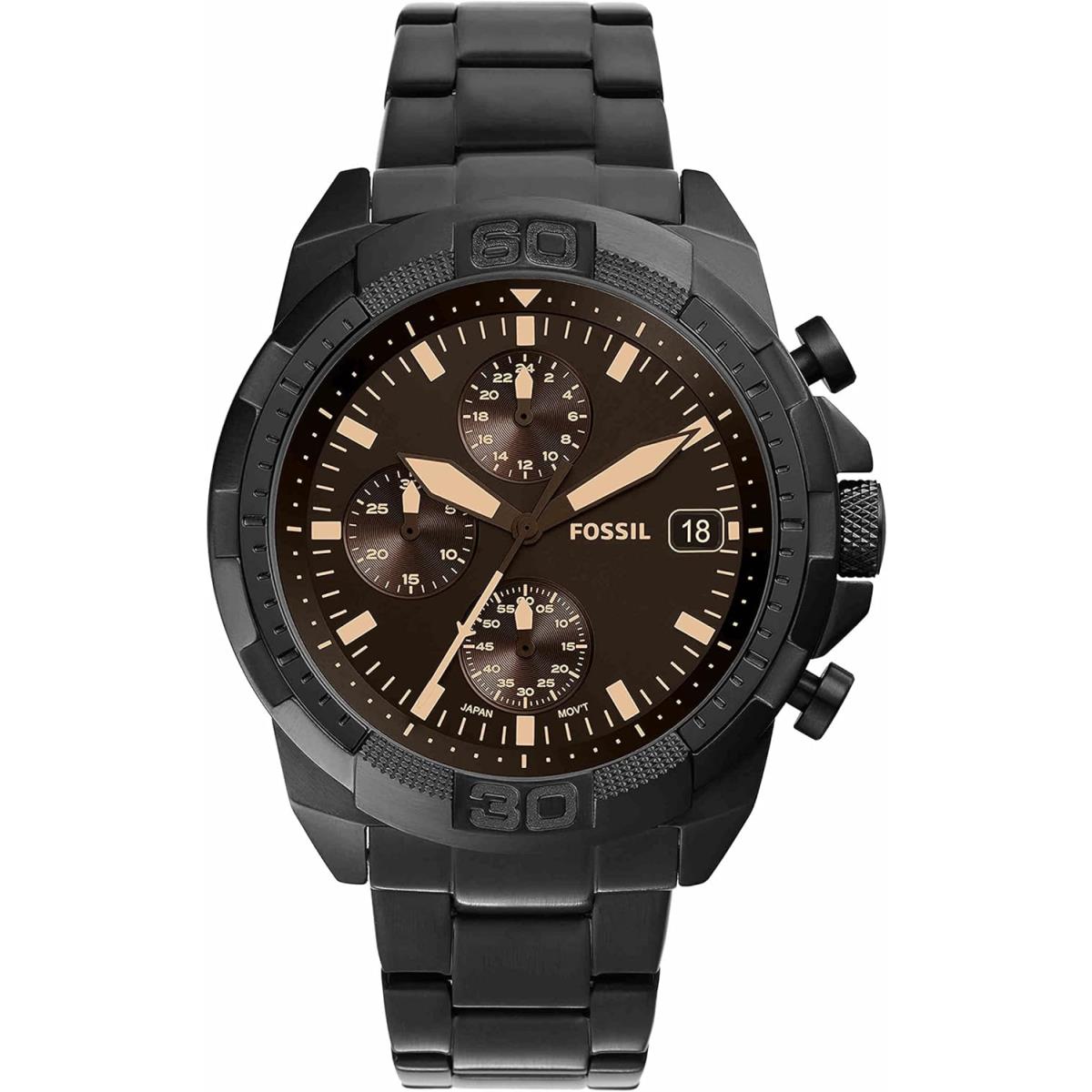 Bronson Men`s Watch with Stainless Steel Bracelet or Leather Band Black, Black/Brown by Fossil